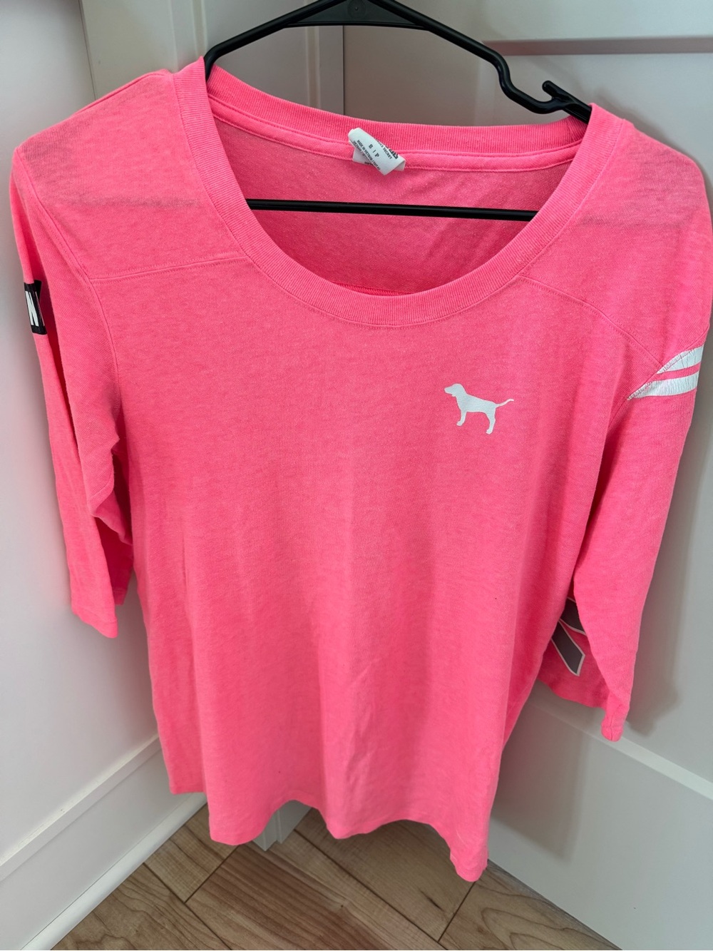PINK Victoria's Secret Hot Pink Long Sleeve Scoop Neck Tee